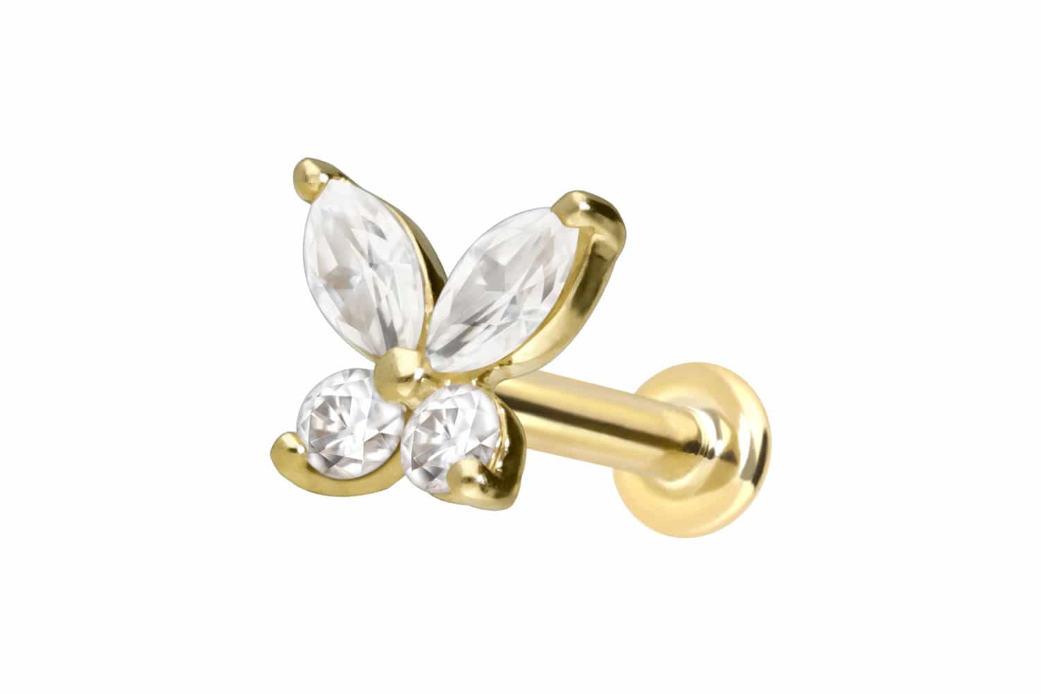 14 Karat Gold Labret Piercing mit Push Fit MOISSANIT-SCHMETTERLING